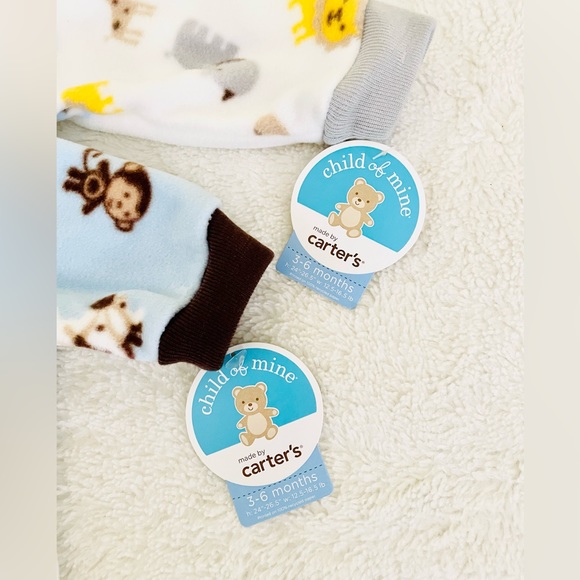 NEW Carters Child of Mine Sleepers 3-6 Month Unisex Monkey & Lion Fleece - Picture 4 of 4
